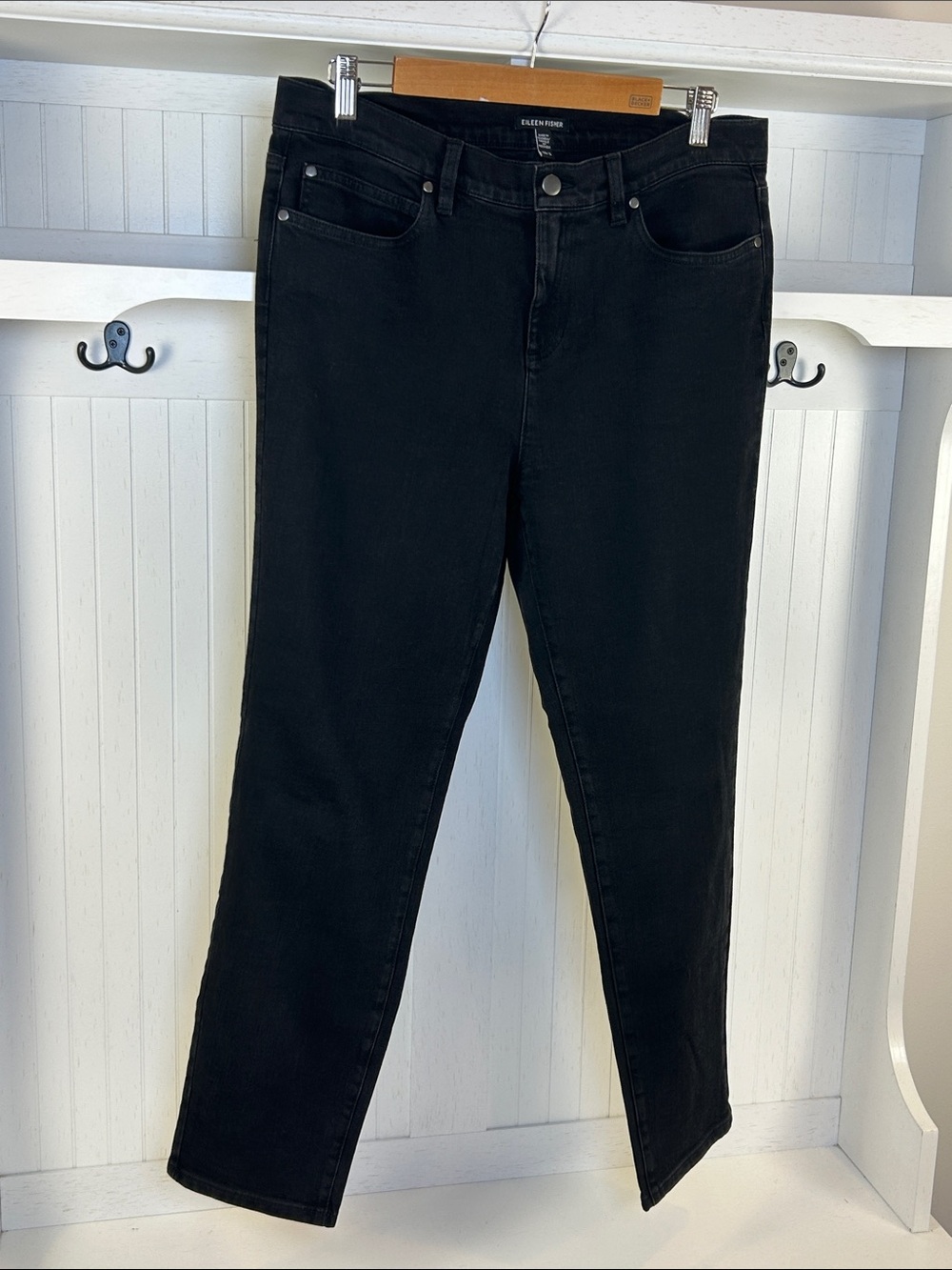 Eileen Fisher Black Organic Cotton Straight Leg Jeans M